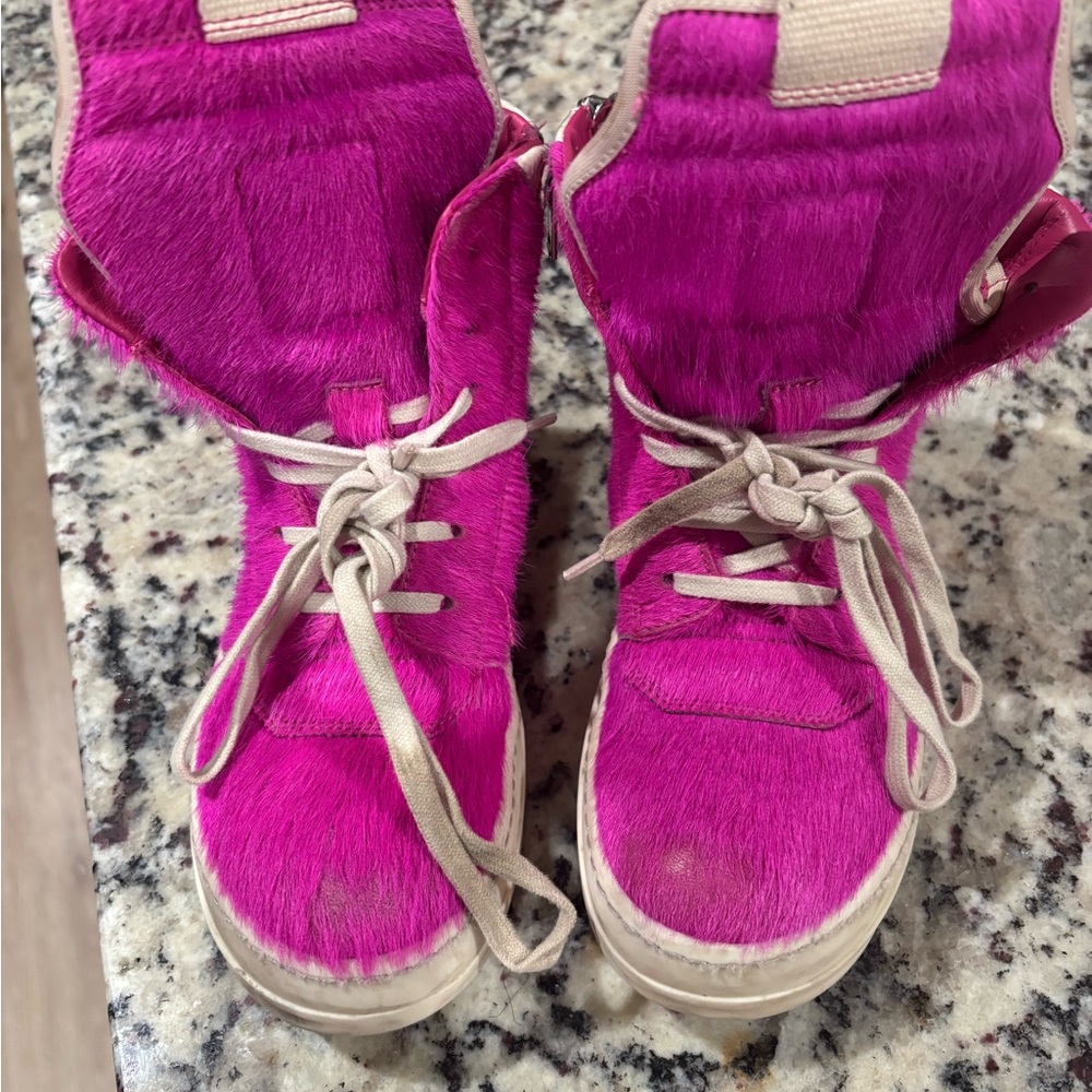 Vibrant hot Pink Fur Boots with Laces super cute my baby girl wore once for bday